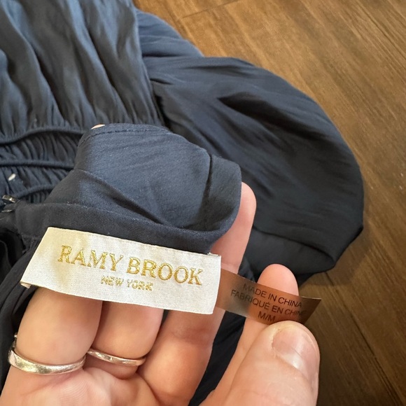 Ramy Brook Audrey Smocked Midi Dress Navy sleeveless current style sz M A0117302 - Picture 2 of 5